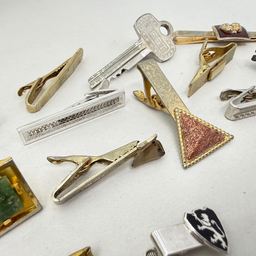 Vintage Mens Jewelry Lot of 26 Cufflinks Tie‎ Clips Pins Rhinestone Vintage